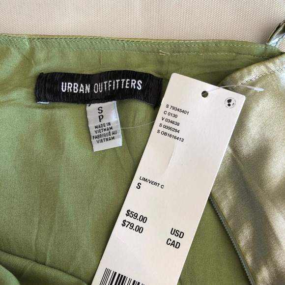 Urban Outfitters "Mallory" Asymmetric Slip Dress - Metallic Lime Green Size S - Picture 11 of 13